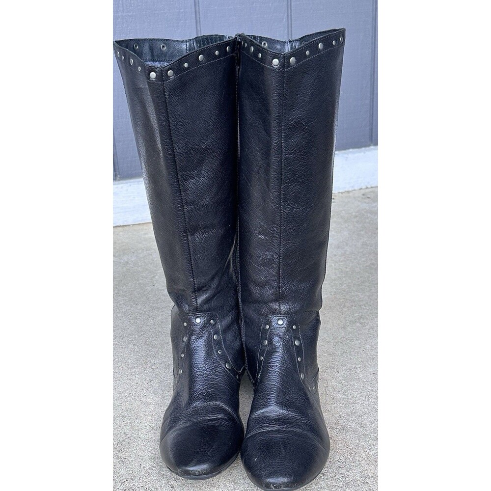 Born Women's Black Leather Tall Riding Boots Studded Trim Side Zip US 10 - Picture 2 of 14